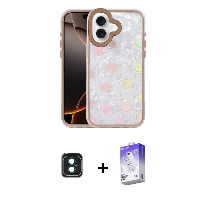 MARSİLYAN™- iPhone 16 Kılıf Odak Prime - Siyah Bilvis 5in1 3D Magic Cam Ekran Koruyucu + PVD Metal Kamera Lens - YL