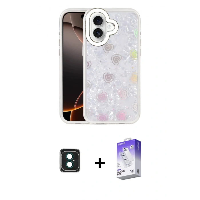 MARSİLYAN™- iPhone 16 Kılıf Odak Prime - Siyah Bilvis 5in1 3D Magic Cam Ekran Koruyucu + PVD Metal Kamera Lens - YL