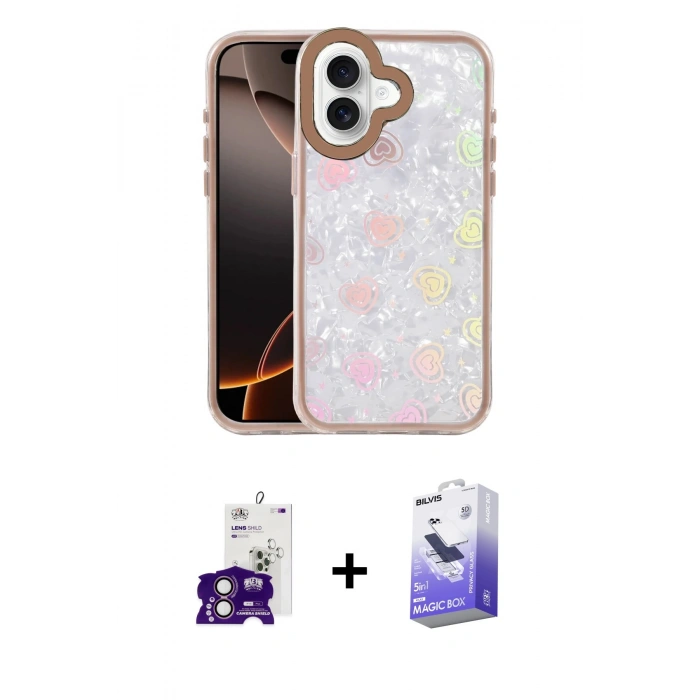 MARSİLYAN™- iPhone 16 Kılıf Odak Prime - Siyah Bilvis 5in1 5D Magic Hayalet Cam Ekran Koruyucu + Bilvis Titan Kamera Lens - PE