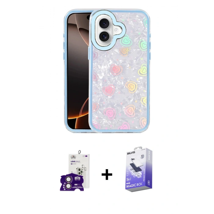 MARSİLYAN™- iPhone 16 Kılıf Odak Prime - Siyah Bilvis 5in1 5D Magic Hayalet Cam Ekran Koruyucu + Bilvis Titan Kamera Lens - PE