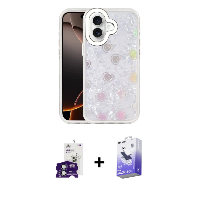 MARSİLYAN™- iPhone 16 Kılıf Odak Prime - Siyah Bilvis 5in1 5D Magic Hayalet Cam Ekran Koruyucu + Bilvis Titan Kamera Lens - YL