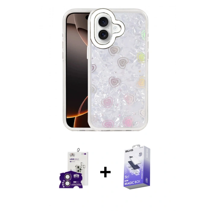 MARSİLYAN™- iPhone 16 Kılıf Odak Prime - Siyah Bilvis 5in1 5D Magic Hayalet Cam Ekran Koruyucu + Bilvis Titan Kamera Lens - PE