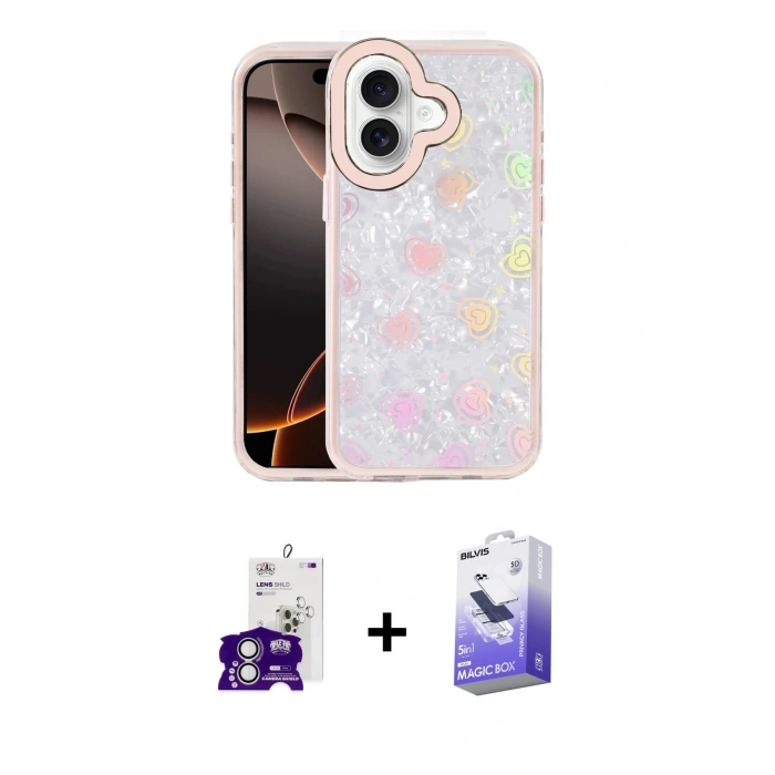 MARSİLYAN™- iPhone 16 Kılıf Odak Prime - Siyah Bilvis 5in1 5D Magic Hayalet Cam Ekran Koruyucu + Bilvis Titan Kamera Lens - GS