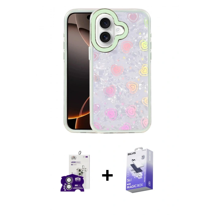 MARSİLYAN™- iPhone 16 Kılıf Odak Prime - Siyah Bilvis 5in1 5D Magic Hayalet Cam Ekran Koruyucu + Bilvis Titan Kamera Lens - GS