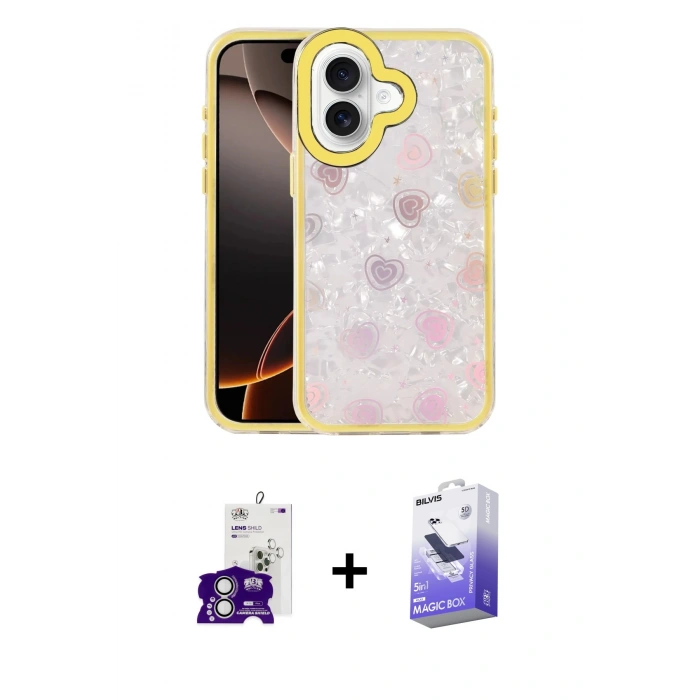 MARSİLYAN™- iPhone 16 Kılıf Odak Prime - Siyah Bilvis 5in1 5D Magic Hayalet Cam Ekran Koruyucu + Bilvis Titan Kamera Lens - GS