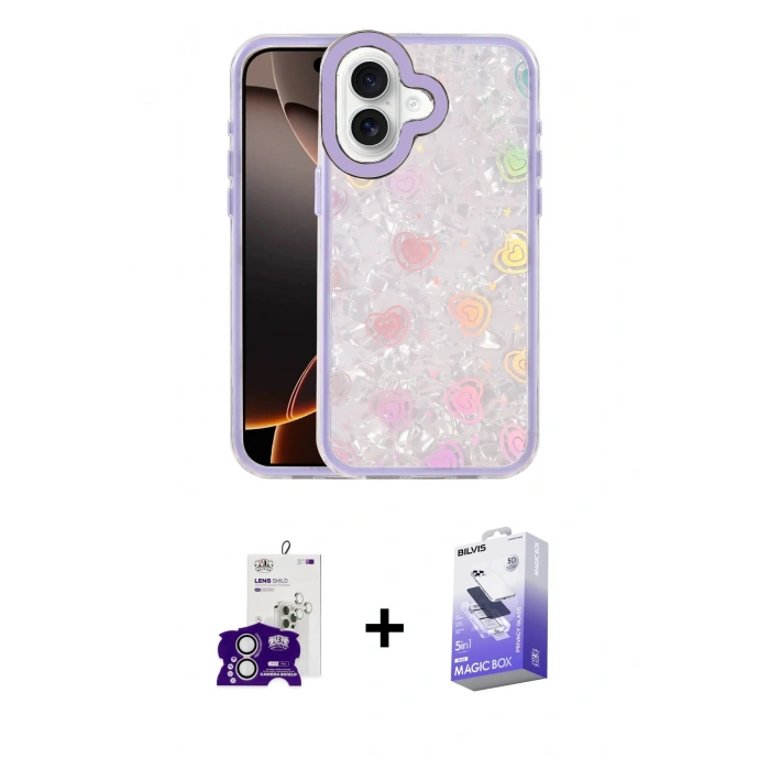 MARSİLYAN™- iPhone 16 Kılıf Odak Prime - Siyah Bilvis 5in1 5D Magic Hayalet Cam Ekran Koruyucu + Bilvis Titan Kamera Lens - GS
