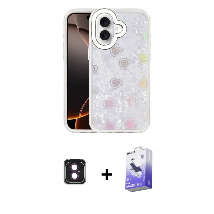 MARSİLYAN™- iPhone 16 Kılıf Odak Prime - Siyah Bilvis 5in1 5D Magic Hayalet Cam Ekran Koruyucu + PVD Metal Kamera Lens - PE