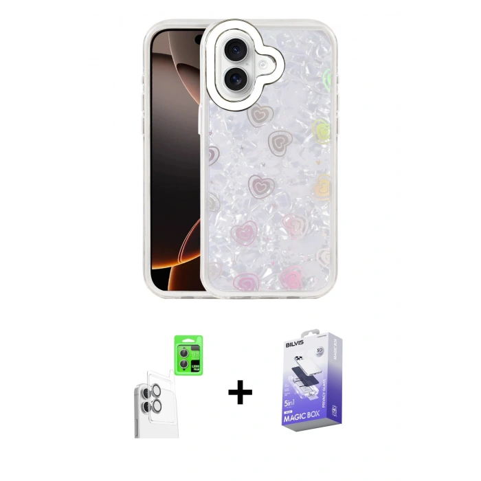 MARSİLYAN™- iPhone 16 Kılıf Odak Prime - Siyah Bilvis 5in1 5D Magic Hayalet Cam Ekran Koruyucu + Raze Metal Kamera Lens - BZ