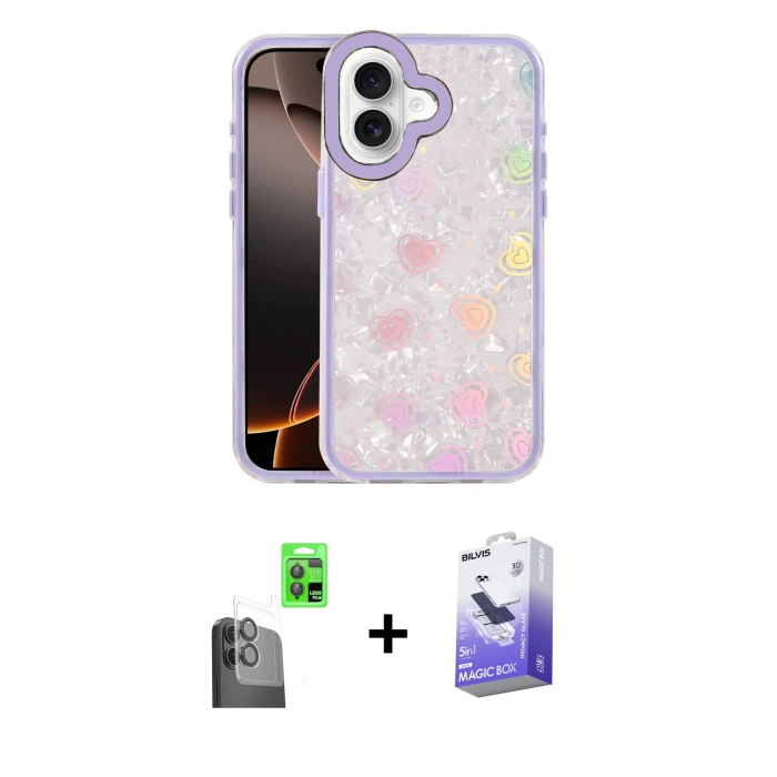 MARSİLYAN™- iPhone 16 Kılıf Odak Prime - Siyah Bilvis 5in1 5D Magic Hayalet Cam Ekran Koruyucu + Raze Metal Kamera Lens - SH
