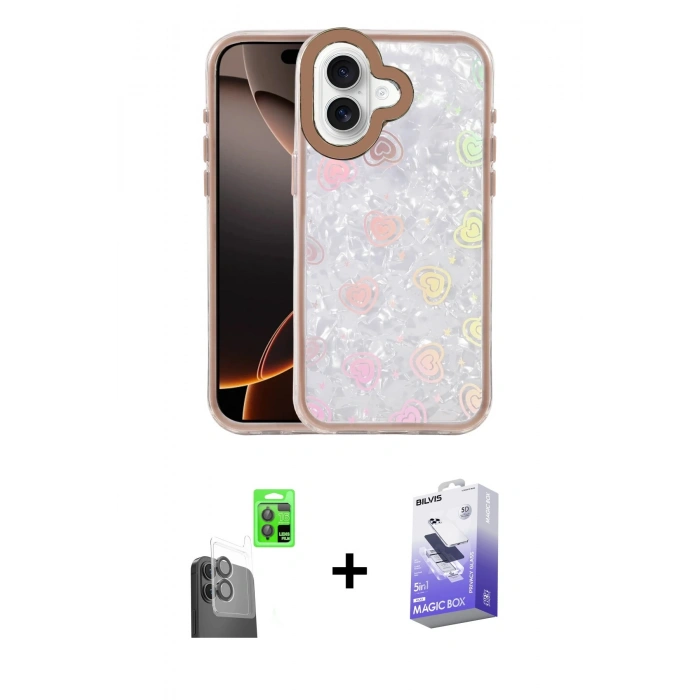 MARSİLYAN™- iPhone 16 Kılıf Odak Prime - Siyah Bilvis 5in1 5D Magic Hayalet Cam Ekran Koruyucu + Raze Metal Kamera Lens - SH