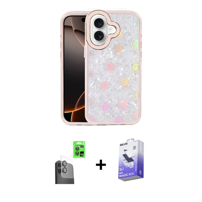 MARSİLYAN™- iPhone 16 Kılıf Odak Prime - Siyah Bilvis 5in1 5D Magic Hayalet Cam Ekran Koruyucu + Raze Metal Kamera Lens - SH