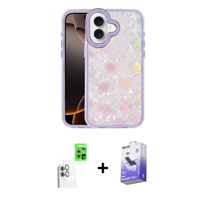 MARSİLYAN™- iPhone 16 Kılıf Odak Prime - Siyah Bilvis 5in1 5D Magic Hayalet Cam Ekran Koruyucu + Raze Metal Kamera Lens - BZ