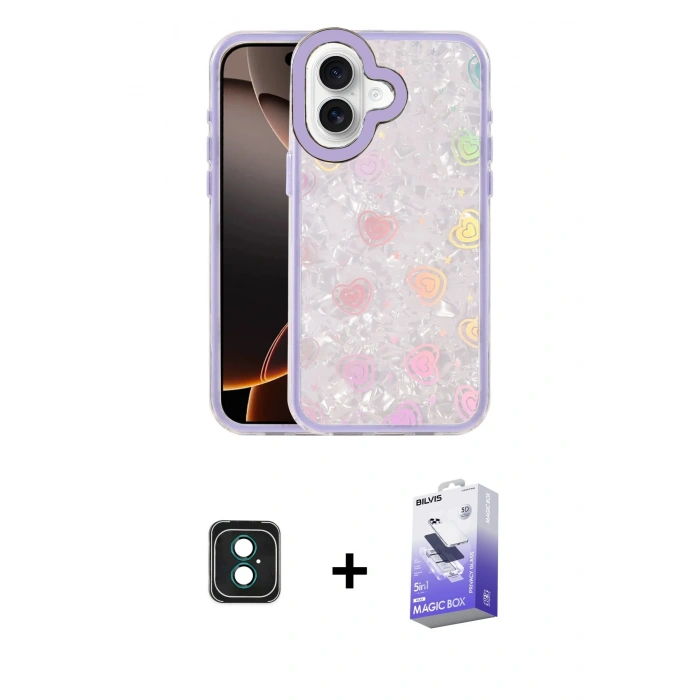MARSİLYAN™- iPhone 16 Kılıf Odak Prime - Siyah Bilvis 5in1 5D Magic Hayalet Cam Ekran Koruyucu + PVD Metal Kamera Lens - YL
