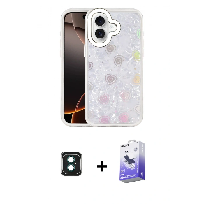 MARSİLYAN™- iPhone 16 Kılıf Odak Prime - Siyah Bilvis 5in1 5D Magic Hayalet Cam Ekran Koruyucu + PVD Metal Kamera Lens - YL