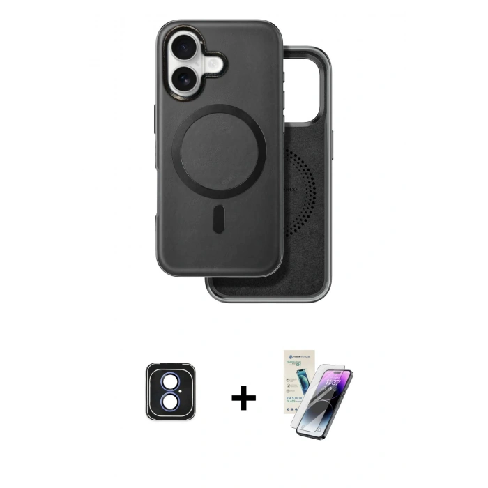 MARSİLYAN™- iPhone 16 Kılıf Pusula Işık Koleksiyonu - Şeffaf Pasifik Cam Ekran Koruyucu + PVD Metal Kamera Lens - MI