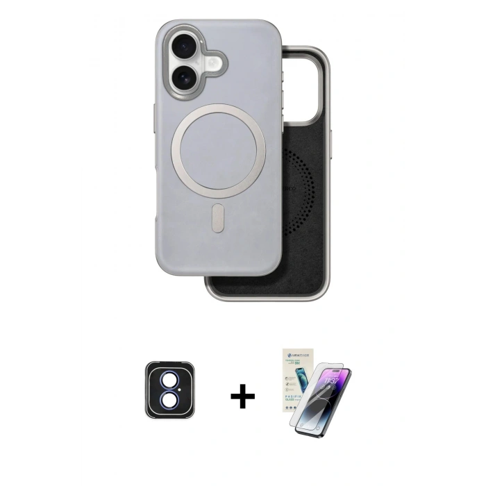 MARSİLYAN™- iPhone 16 Kılıf Pusula Işık Koleksiyonu - Şeffaf Pasifik Cam Ekran Koruyucu + PVD Metal Kamera Lens - MI