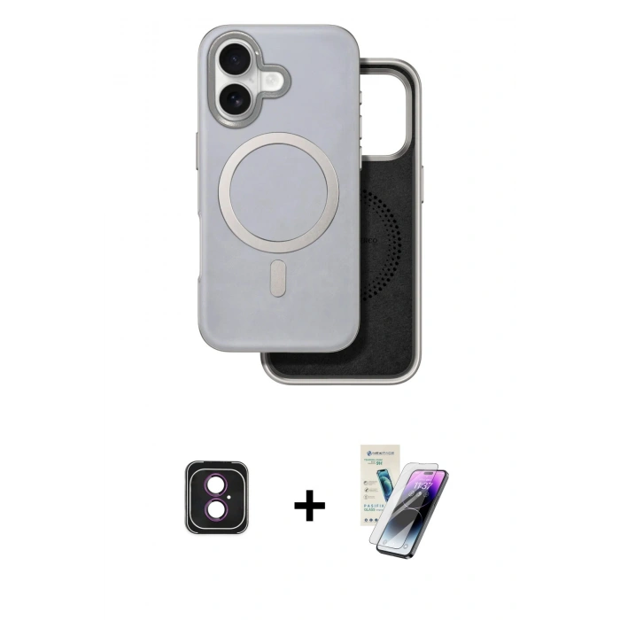 MARSİLYAN™- iPhone 16 Kılıf Pusula Işık Koleksiyonu - Şeffaf Pasifik Cam Ekran Koruyucu + PVD Metal Kamera Lens - PE