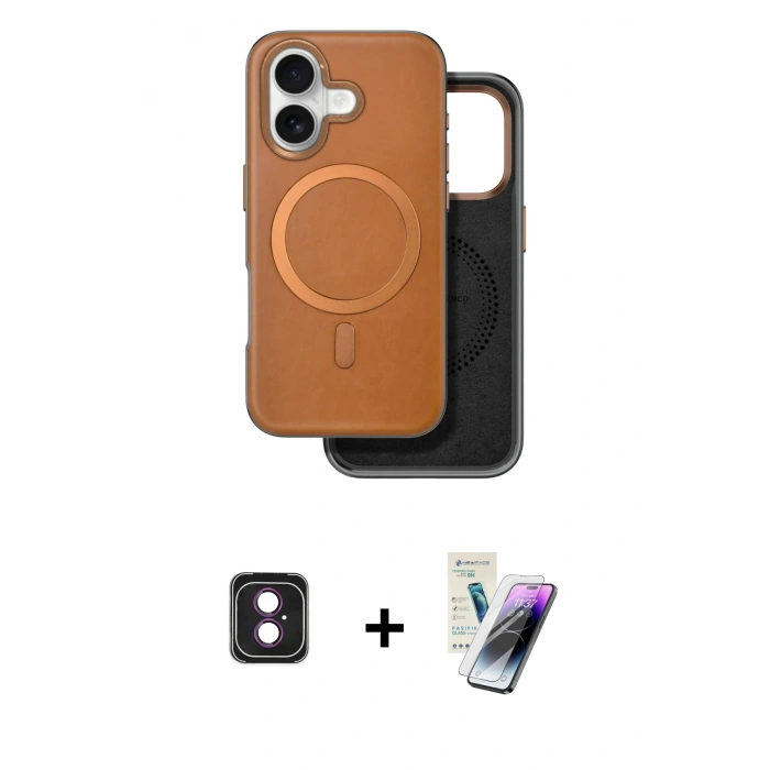 MARSİLYAN™- iPhone 16 Kılıf Pusula Işık Koleksiyonu - Şeffaf Pasifik Cam Ekran Koruyucu + PVD Metal Kamera Lens - PE