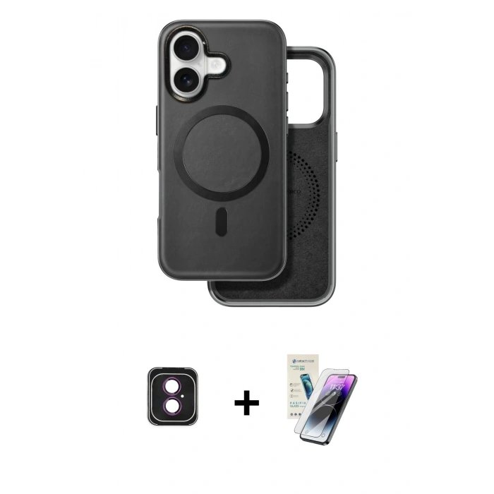 MARSİLYAN™- iPhone 16 Kılıf Pusula Işık Koleksiyonu - Şeffaf Pasifik Cam Ekran Koruyucu + PVD Metal Kamera Lens - PE