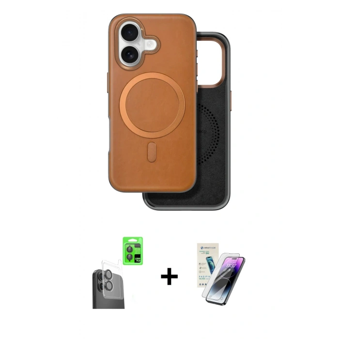 MARSİLYAN™- iPhone 16 Kılıf Pusula Işık Koleksiyonu - Şeffaf Pasifik Cam Ekran Koruyucu + Raze Metal Kamera Lens - SH