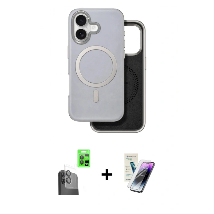 MARSİLYAN™- iPhone 16 Kılıf Pusula Işık Koleksiyonu - Şeffaf Pasifik Cam Ekran Koruyucu + Raze Metal Kamera Lens - SH
