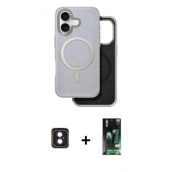 MARSİLYAN™- iPhone 16 Kılıf Pusula Işık Koleksiyonu - Siyah 360 Mat Full Body Arka Koruyucu + PVD Metal Kamera Lens - PE