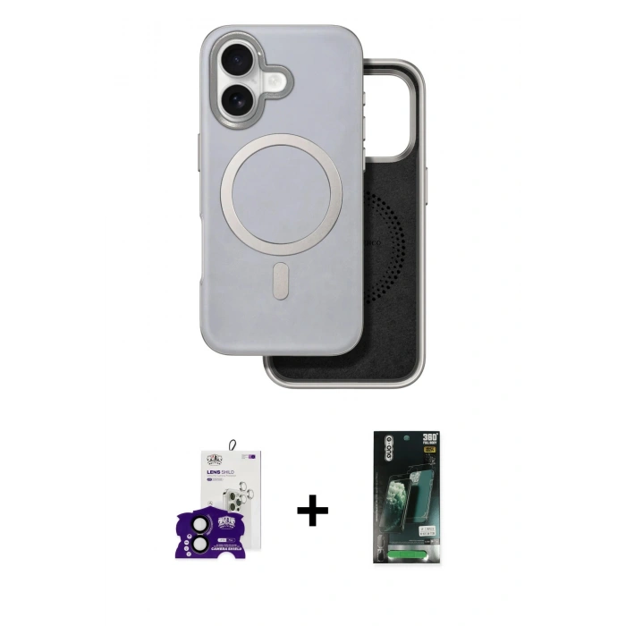MARSİLYAN™- iPhone 16 Kılıf Pusula Işık Koleksiyonu - Siyah 360 Mat Full Body Arka Koruyucu + Bilvis Titan Kamera Lens - SH