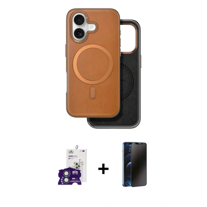 MARSİLYAN™- iPhone 16 Kılıf Pusula Işık Koleksiyonu - Siyah 3D Antistatik Hayalet Cam Ekran Koruyucu + Bilvis Titan Kamera Lens - YL