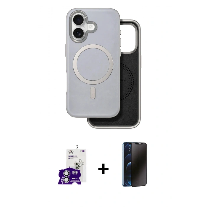 MARSİLYAN™- iPhone 16 Kılıf Pusula Işık Koleksiyonu - Siyah 3D Antistatik Hayalet Cam Ekran Koruyucu + Bilvis Titan Kamera Lens - GS