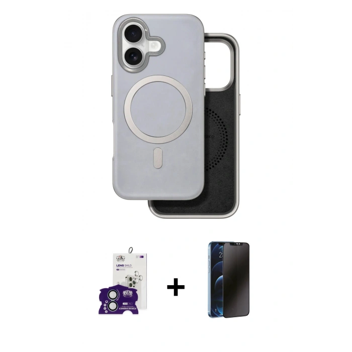 MARSİLYAN™- iPhone 16 Kılıf Pusula Işık Koleksiyonu - Siyah 3D Antistatik Hayalet Cam Ekran Koruyucu + Bilvis Titan Kamera Lens - YL