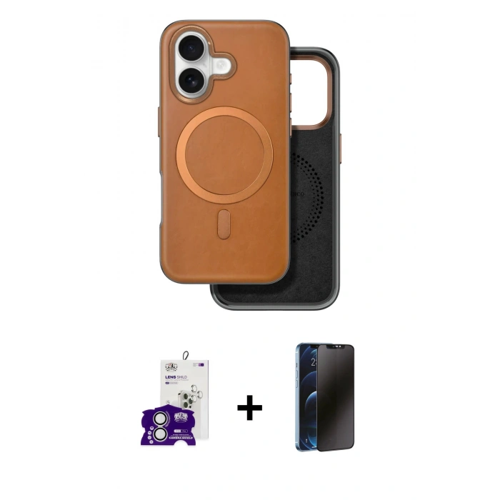 MARSİLYAN™- iPhone 16 Kılıf Pusula Işık Koleksiyonu - Siyah 3D Antistatik Hayalet Cam Ekran Koruyucu + Bilvis Titan Kamera Lens - GS