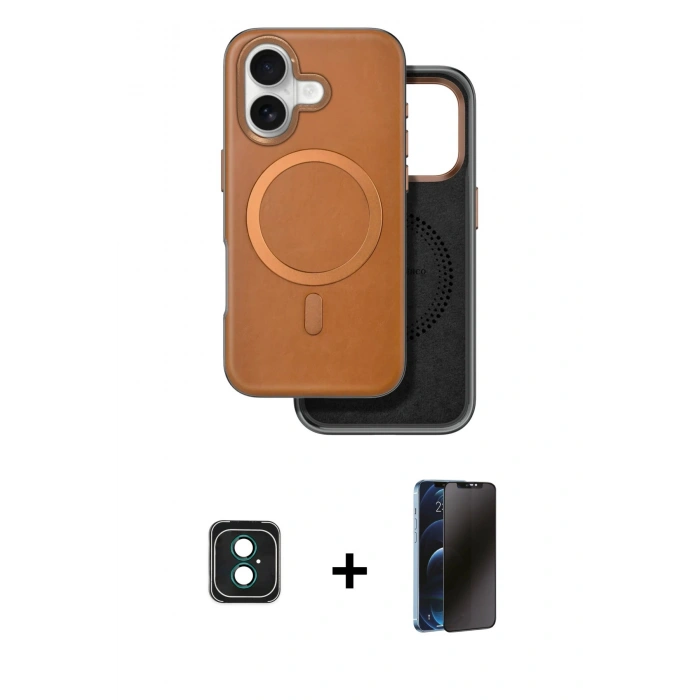 MARSİLYAN™- iPhone 16 Kılıf Pusula Işık Koleksiyonu - Siyah 3D Antistatik Hayalet Cam Ekran Koruyucu + PVD Metal Kamera Lens - YL