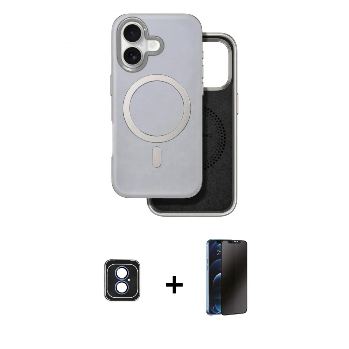 MARSİLYAN™- iPhone 16 Kılıf Pusula Işık Koleksiyonu - Siyah 3D Antistatik Hayalet Cam Ekran Koruyucu + PVD Metal Kamera Lens - MI