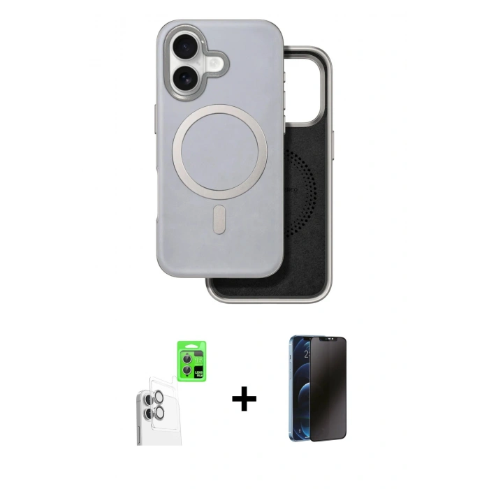 MARSİLYAN™- iPhone 16 Kılıf Pusula Işık Koleksiyonu - Siyah 3D Antistatik Hayalet Cam Ekran Koruyucu + Raze Metal Kamera Lens - BZ