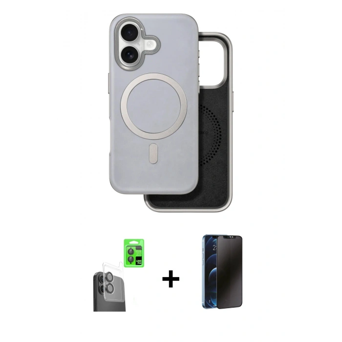 MARSİLYAN™- iPhone 16 Kılıf Pusula Işık Koleksiyonu - Siyah 3D Antistatik Hayalet Cam Ekran Koruyucu + Raze Metal Kamera Lens - SH