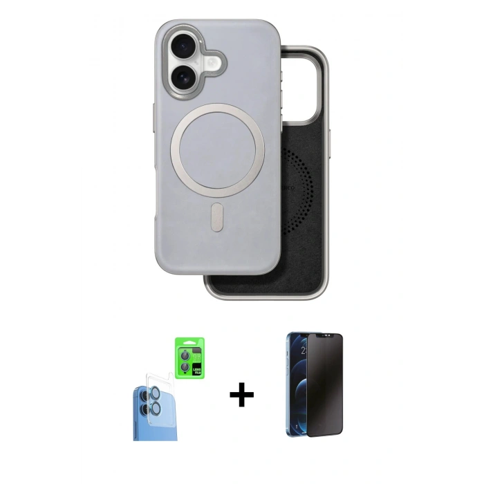 MARSİLYAN™- iPhone 16 Kılıf Pusula Işık Koleksiyonu - Siyah 3D Antistatik Hayalet Cam Ekran Koruyucu + Raze Metal Kamera Lens - LT
