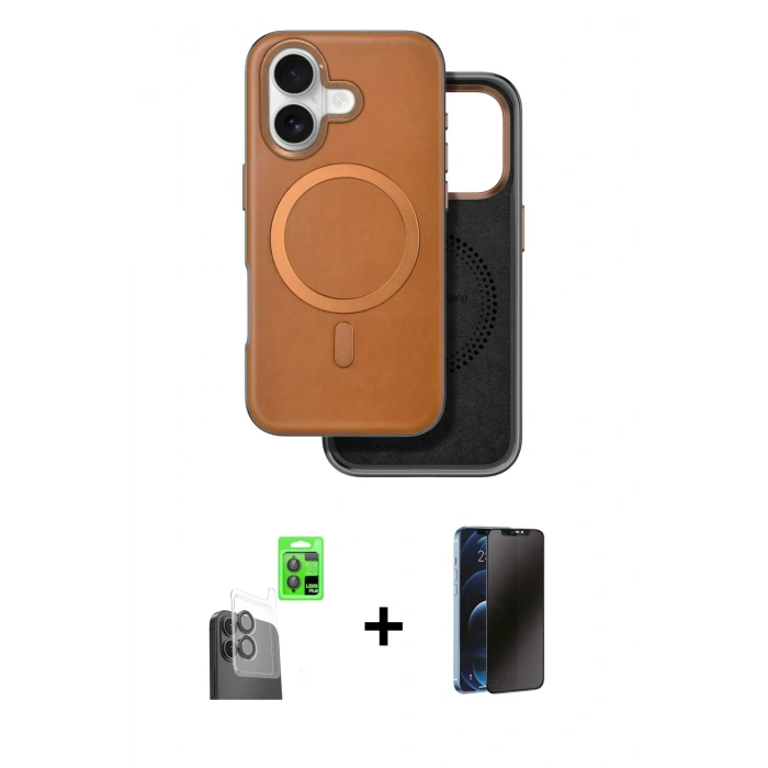 MARSİLYAN™- iPhone 16 Kılıf Pusula Işık Koleksiyonu - Siyah 3D Antistatik Hayalet Cam Ekran Koruyucu + Raze Metal Kamera Lens - SH