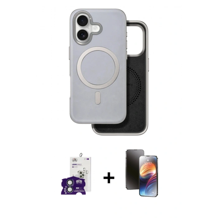 MARSİLYAN™- iPhone 16 Kılıf Pusula Işık Koleksiyonu - Siyah 3D Antistatik Mat Seramik Nano Ekran Koruyucu + Bilvis Titan Kamera Lens - YL