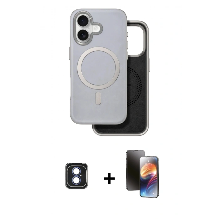 MARSİLYAN™- iPhone 16 Kılıf Pusula Işık Koleksiyonu - Siyah 3D Antistatik Mat Seramik Nano Ekran Koruyucu + PVD Metal Kamera Lens - MI