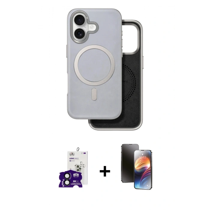 MARSİLYAN™- iPhone 16 Kılıf Pusula Işık Koleksiyonu - Siyah 3D Antistatik Mat Seramik Nano Ekran Koruyucu + Siyah Bilvis Titan Kamera Lens