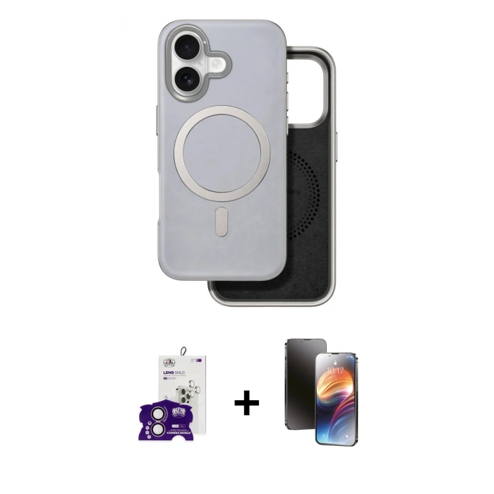 MARSİLYAN™- iPhone 16 Kılıf Pusula Işık Koleksiyonu - Siyah 3D Antistatik Mat Seramik Nano Ekran Koruyucu + Bilvis Titan Kamera Lens - PE