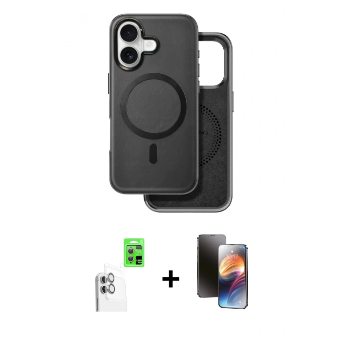 MARSİLYAN™- iPhone 16 Kılıf Pusula Işık Koleksiyonu - Siyah 3D Antistatik Mat Seramik Nano Ekran Koruyucu + Raze Metal Kamera Lens - BZ