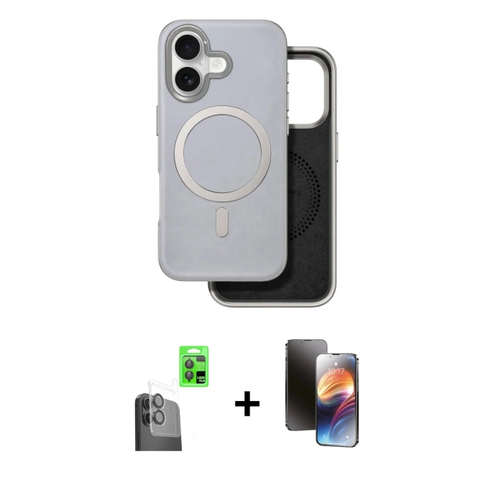 MARSİLYAN™- iPhone 16 Kılıf Pusula Işık Koleksiyonu - Siyah 3D Antistatik Mat Seramik Nano Ekran Koruyucu + Raze Metal Kamera Lens - SH
