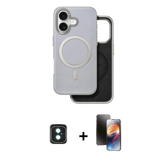 MARSİLYAN™- iPhone 16 Kılıf Pusula Işık Koleksiyonu - Siyah 3D Antistatik Mat Seramik Nano Ekran Koruyucu + PVD Metal Kamera Lens - YL