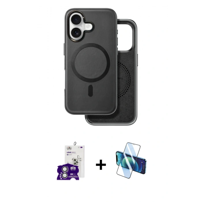 MARSİLYAN™- iPhone 16 Kılıf Pusula Işık Koleksiyonu - Siyah 3D Antistatik Seramik Nano Ekran Koruyucu + Bilvis Titan Kamera Lens - GS