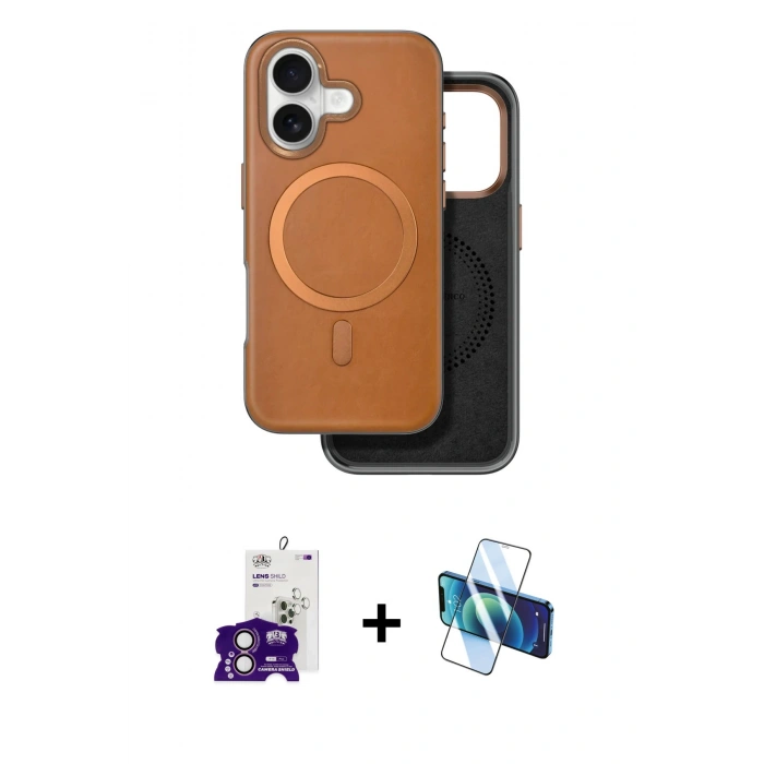 MARSİLYAN™- iPhone 16 Kılıf Pusula Işık Koleksiyonu - Siyah 3D Antistatik Seramik Nano Ekran Koruyucu + Bilvis Titan Kamera Lens - PE