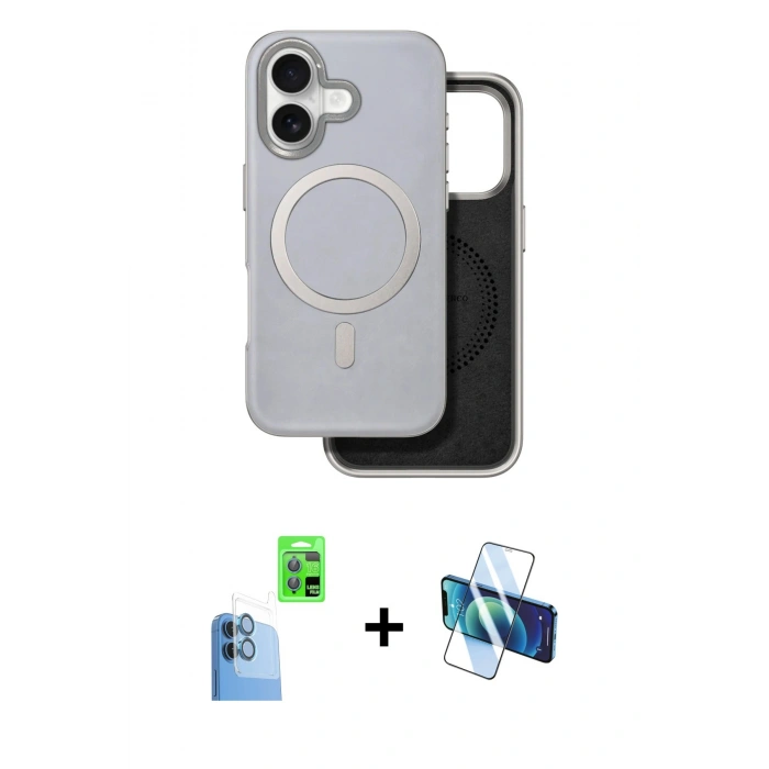 MARSİLYAN™- iPhone 16 Kılıf Pusula Işık Koleksiyonu - Siyah 3D Antistatik Seramik Nano Ekran Koruyucu + Raze Metal Kamera Lens - LT