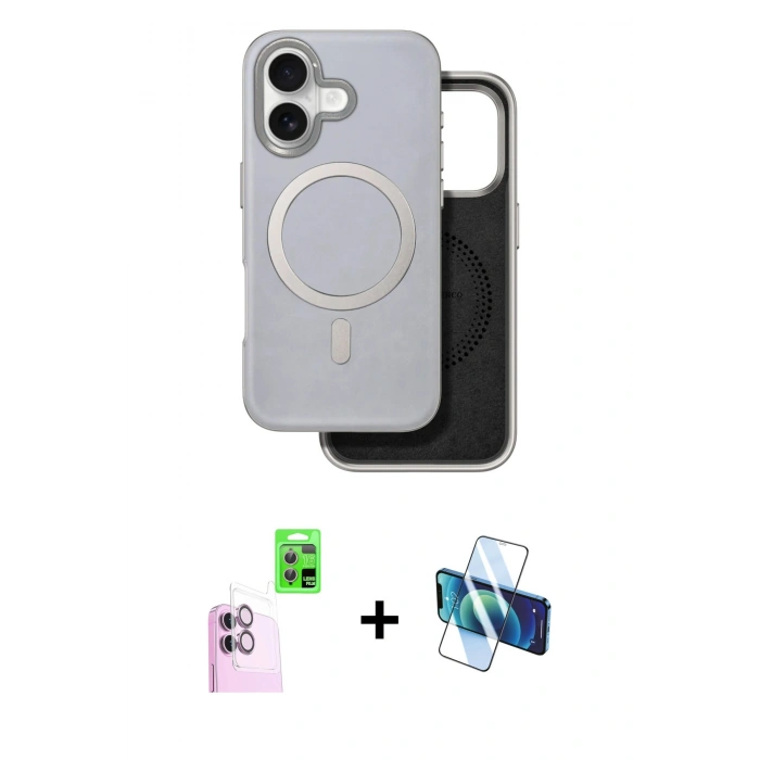 MARSİLYAN™- iPhone 16 Kılıf Pusula Işık Koleksiyonu - Siyah 3D Antistatik Seramik Nano Ekran Koruyucu + Raze Metal Kamera Lens - PE