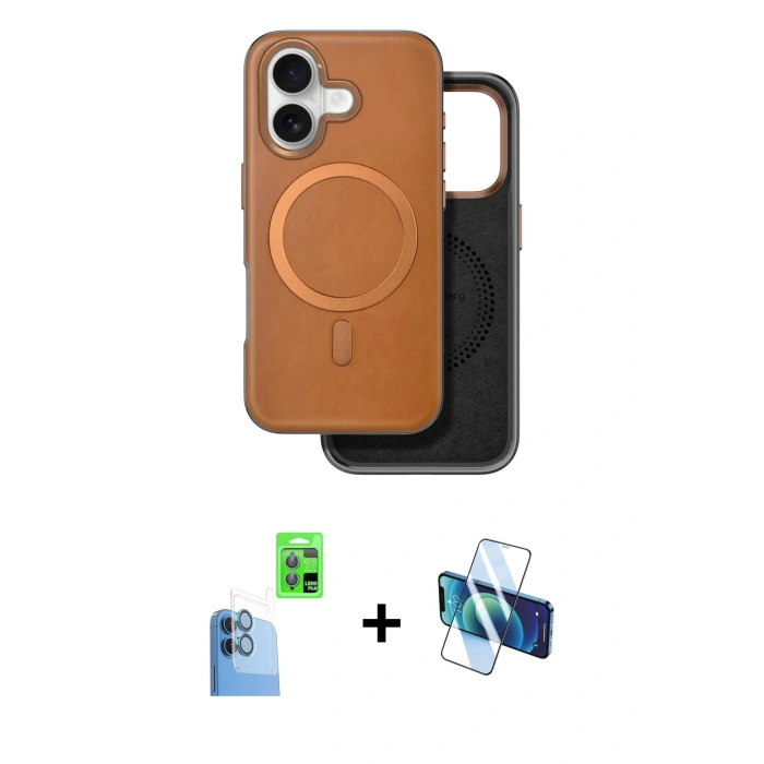 MARSİLYAN™- iPhone 16 Kılıf Pusula Işık Koleksiyonu - Siyah 3D Antistatik Seramik Nano Ekran Koruyucu + Raze Metal Kamera Lens - LT