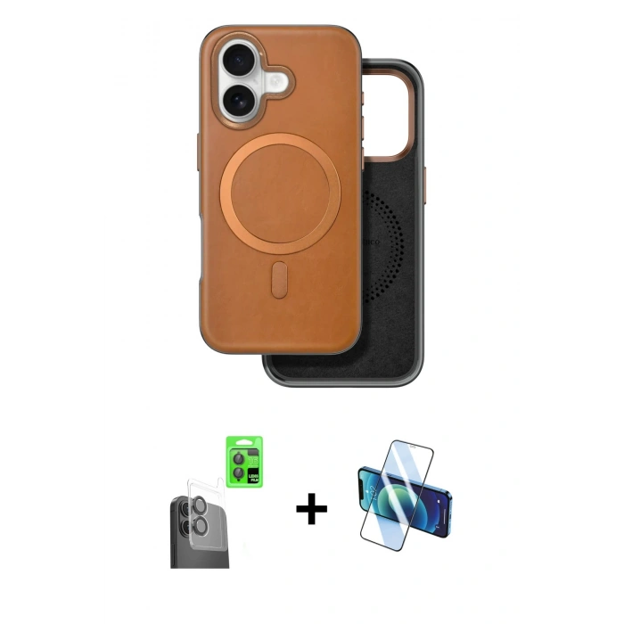 MARSİLYAN™- iPhone 16 Kılıf Pusula Işık Koleksiyonu - Siyah 3D Antistatik Seramik Nano Ekran Koruyucu + Raze Metal Kamera Lens - SH